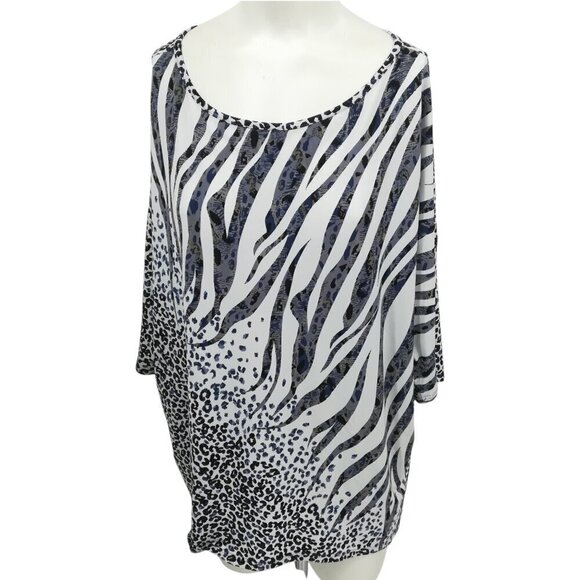 Clara Sun Woo Bouncy Knit Dolman Sleeve Lightweight Shirt Size L Animal Print - Picture 8 of 13